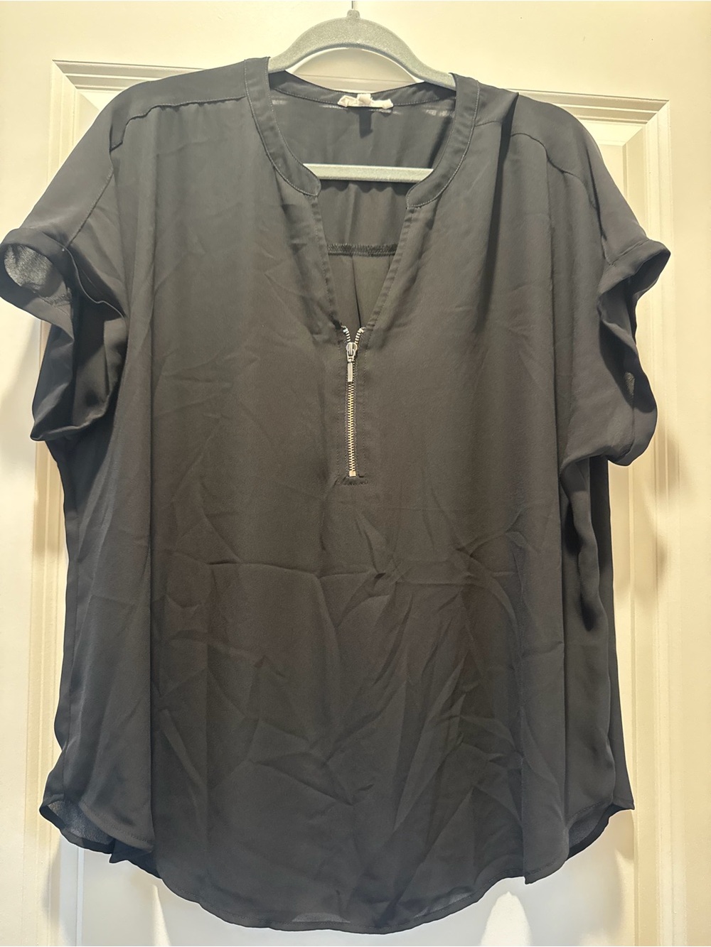 Maurices Black Short-Sleeve Zip-Neck Blouse